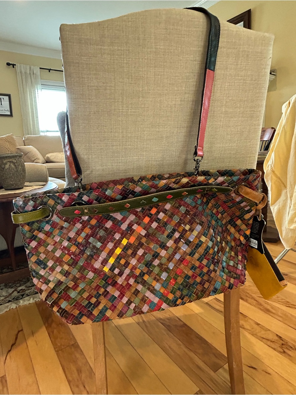 NWT AmeriLeather Multicolor Woven Leather Tote Bag Boho Patchwork Shoulder Purse